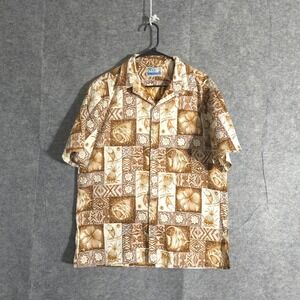Vintage RJC Ltd Hawaiian Shirt Mens Floral Pineapple Print Hawaii Aztec Brown L
